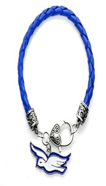 

charm bracelets arrival enamel metal zeta phi beta sorority society mascot dove pendant blue leather chain bracelet bangle3305048, Golden;silver