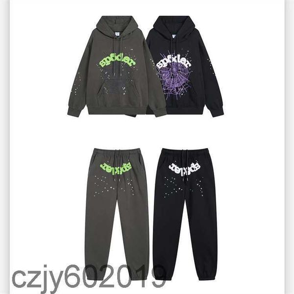 

23ss autumn/winter new fashion brand hip hop men's and women's hoodie sp5der 5555555 spider web hoodie, Black