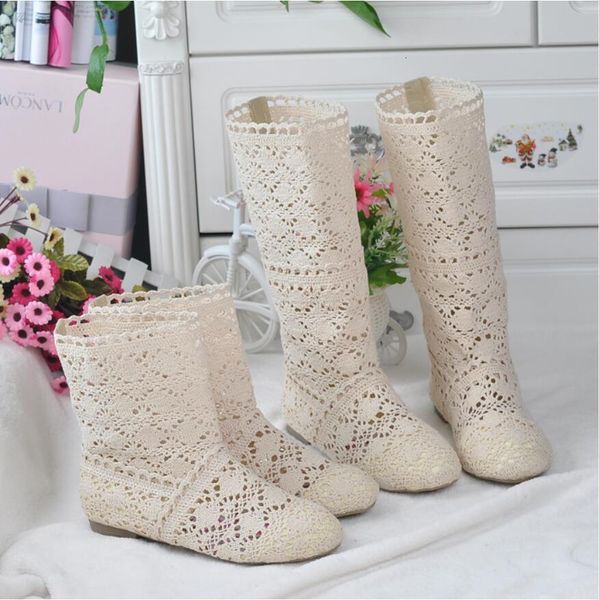 

boot s spring high boot hollow fashion luxury brand summer white lace ladies flat casual shoes 230821, Black