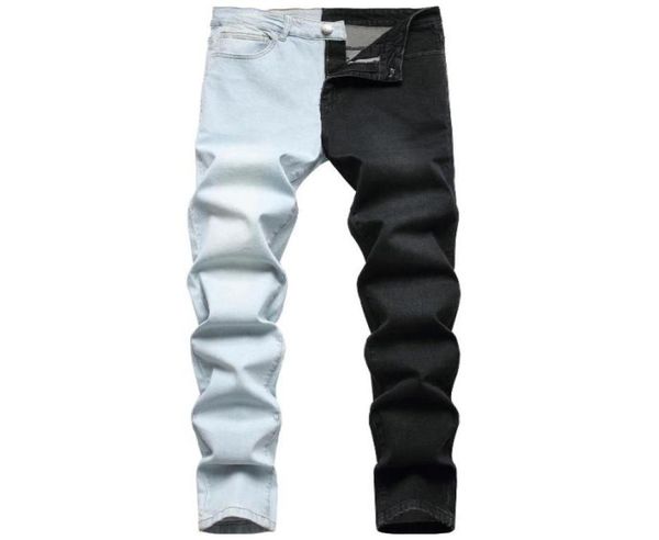 

men039s jeans european american style for men fashion stitching twocolor trend stretch locomotive folds streetwear male denim 5840874, Blue
