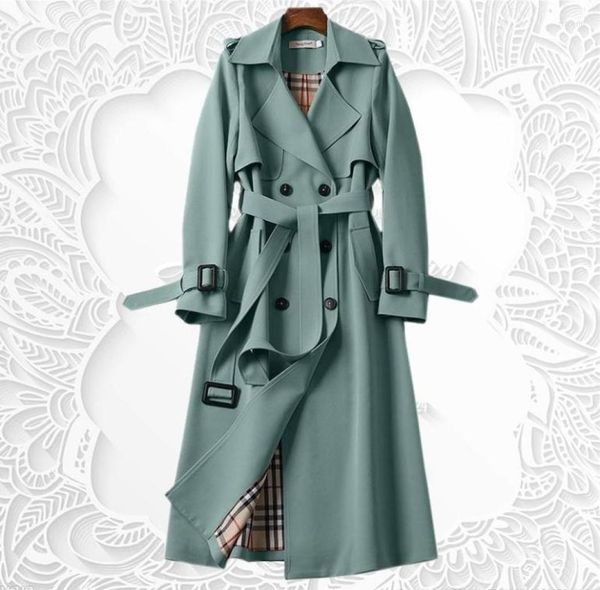 

women039s trench coats spring autumn coat woman belt korean double breasted mid long women overcoat windbreaker female4103655, Tan;black