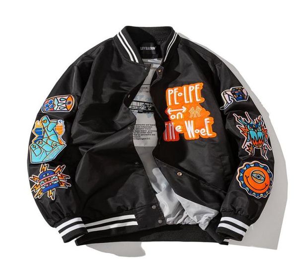 

men039s jackets vintage baseball jacket men women hip hop embroidery cartoon anime coat high street couple clothes fashion danc1102865, Black;brown