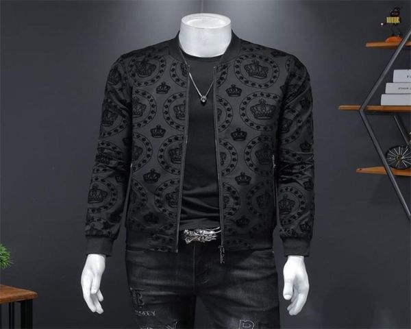 

crown vintage jacket men spring s korean slim club outfit bomber black print jaqueta masculina 2109043205150, Black;brown