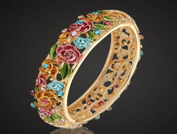 

enamel flower bangle for women anniversary jewelry colar indain bangles very beautiful rose puseiras ouro9811300, Black