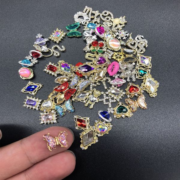 

nail art decorations 100pcs nail alloy diamond butterfly flower crown bear planet snake mix luxury 3d nail charms bulk alloy random design a, Silver;gold