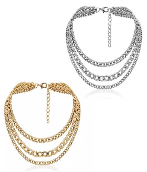 

women choker alloy necklace layers curb cuban chain link punk jewelry adjustable2814611, Golden;silver