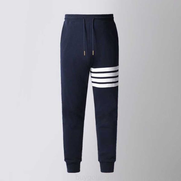 

men's pants tb thom men's sweatpants cotton 4-bar stripes pants running pants lounge loose fit drawstring waist with side pockets, Black