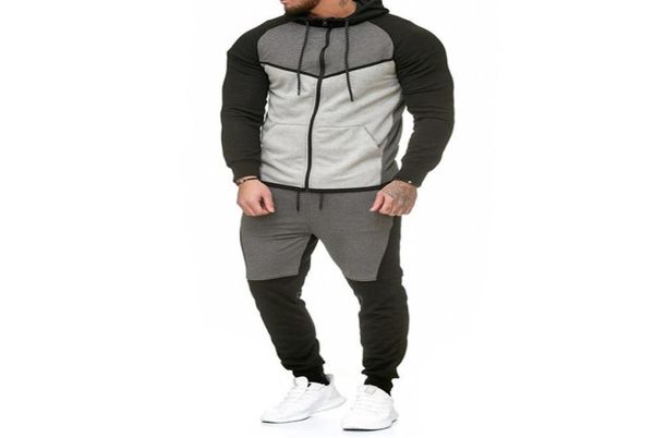 

2018 autumn fitness sportswear men set fashion tracksuits sets man bodybuilding hoodies pant casual outwear suits drop1585327, Gray