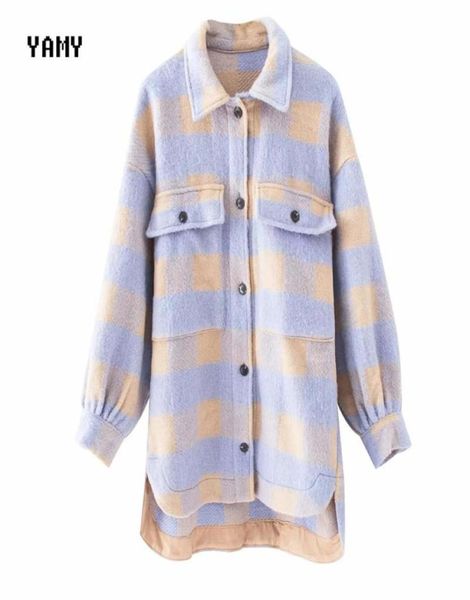 

new purple color womens oversized jacket coat loosefitting pocket checked overshirt zoravicky winter long wool jacket outerwear4436945, Black;brown