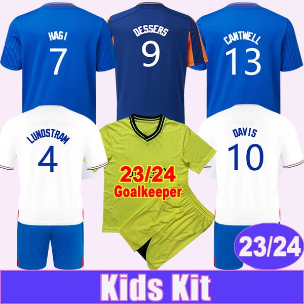 

2023 24 hagi davis kids kit soccer jerseys colak tavernier cantwell kamara matondo home blue away 3rd goalkeeper child suit football shirt u, Black