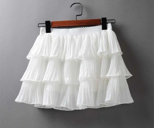 

summer women elasticity waist mini skirt ladies chiffon skirt ladies casual cake skirts black white femme pleated skirts 2103311344933