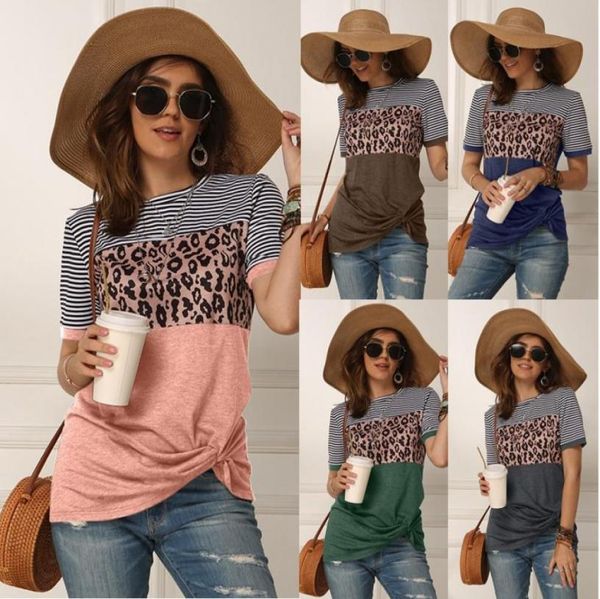 

fashion women casual short sleeve summer tshirt leopard stripes stitching t shirt tees femme ladies tshirt clothes soft5719305, White