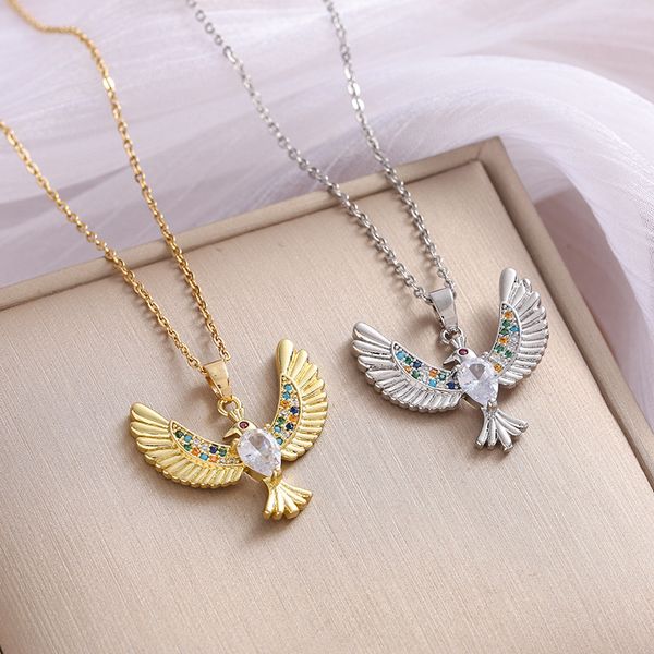 

2023 new fashion phoenix wings necklace for women elegant banquet wedding jewelry golden bird colourful crystal wings necklace birthday gift, Silver
