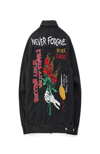 

men women rose embroidery ghost designer black jean jackets tiger snake hiphop rapper skateboard coats89468147437873, Black;brown