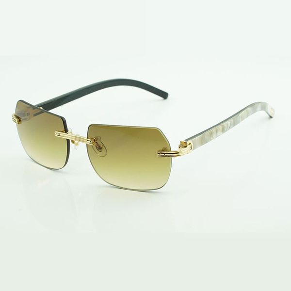 

new accessory natural chamfered buffs sunglasses 8100906-o with new hardware and black mixed buffalo horn legs size: 56-18-140 mm, White;black