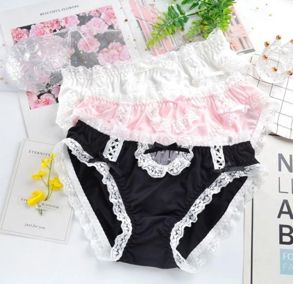 

women039s panties milk silk japanese style cute lovely sweety lace underwear lolita college cartoon cosplay girls low wais1046165, Black;pink