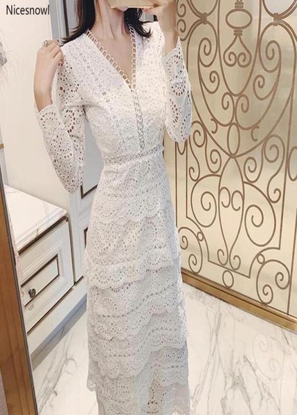 

women deep vneck layers ruffles party dress 2020 self portrait summer hollow out lace long sleeve maxi cake dress sxxl16781945, Black;gray