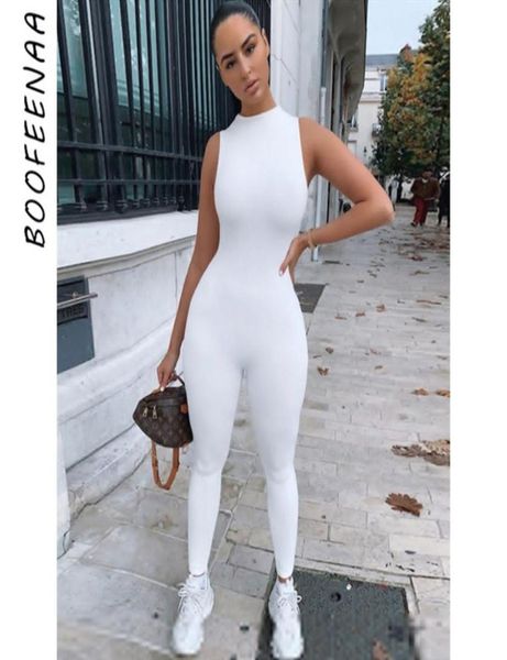 

boofeenaa sporty jumpsuit women summer 2020 white black sleeveless bodycon one piece jumpsuits club outfits c92ab54 t2008088976643, Black;white