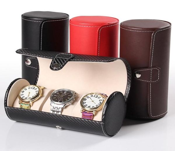 

fashion watch display gift box case roll 3 slot wristwatch necklace bracelet jewelry pu leather box storage travel pouch1993011, Black;white