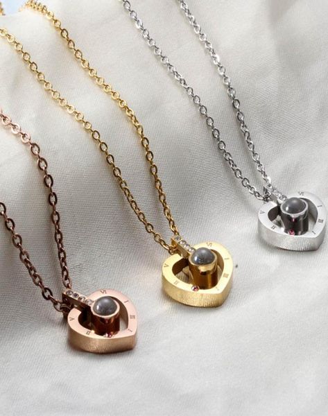 

fashion heart love pendant stainless steel luxury charm accessories women necklaces2814235, Silver