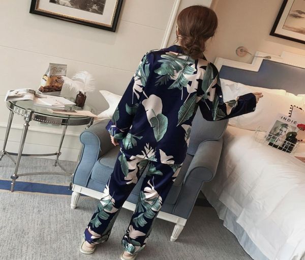 

women plus size 5xl pyjamas autumn flower printed satin silk pajama set rayon sleepwear long sleeve trousers nightwear suit 2009192040394, Black;red