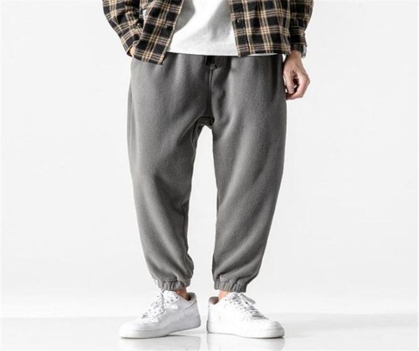 

men039s pants casual men harem elastic waist autumn winter trendy fleece sweatpants warm loose comfort male jogging sport trous2894148, Black