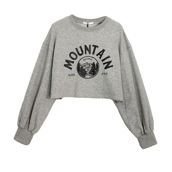 

2023 short open umbilical letter printed sweater early autumn long sleeve fashion and versatile style, Black