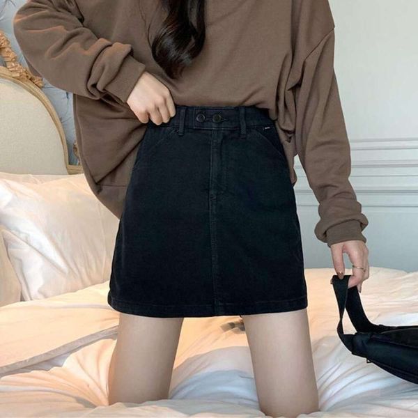 

spring and skirt summer korean version of the large size fat mm black high waisted denim for female students a line