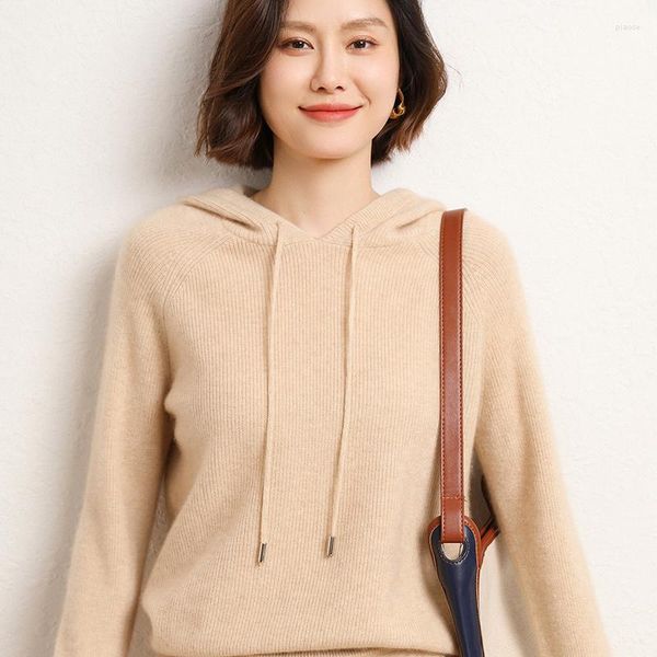 

women's hoodies autumn winter woolen 2023 sweater women hooded long sleeve knitted fashion hoodie comfortable loose pure wool, Black