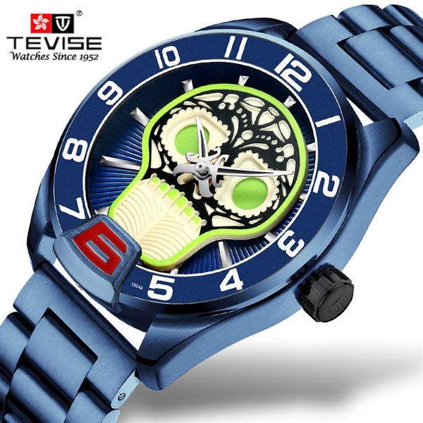 

tevise mechanical watches stainless steel men automatic watch fashion luxury blue cool skull clock relogio masculino209e, Slivery;brown