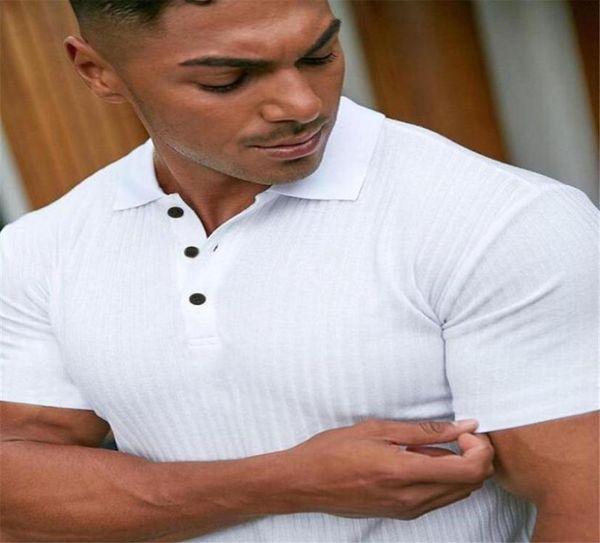 

men039s polos gym shirt men fashion turn neck short sleeve knitted sports slim fit fitness bodybuilding workout summer clothing3965512, White;black