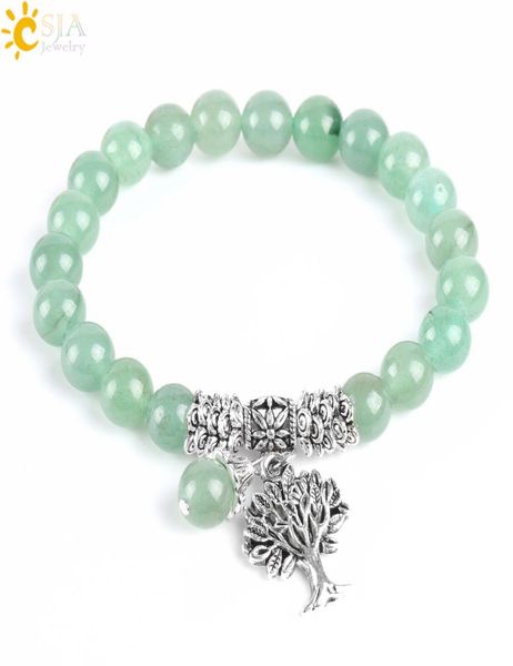 

csja new meditation green aventurine jade women strand bracelets natural stone yoga mala prayer rosary beads healing reiki tree of7411034, Black