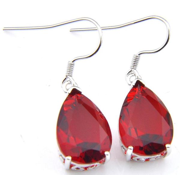 

whole luckyshine 12 pairs vintage water drop red earrings 925 silver fashion for lady new style garnet gems wedding earring9219700, Golden