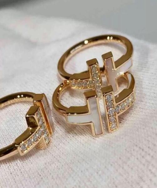 

2022 family whie friillaria double ring 925 serling silver plaed 18k rose gold opening inlaid wih diamond half1415830