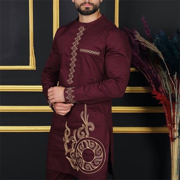 

mens tracksuits 2piece sets outfit embroidered pocket long sleeve pants wedding suit business ethnic casual wear tee shirt homme 230818, Gray