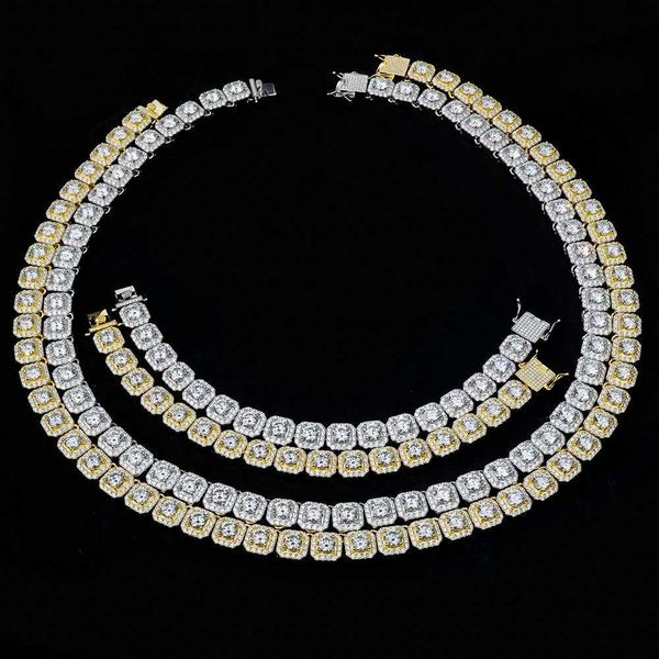 

factory hip hop cuban gra certified 10mm 11mm moissanite square cut clustered tennis chain necklace bracelet with side ice, Silver