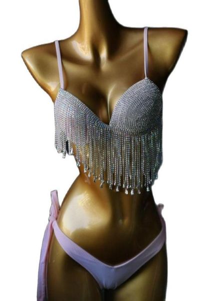 

women039s vests swimwear women swimsuit full diamonds crystal tassel underwire padded push up spaghetti strap bra solid adjusta1668059, Black;white