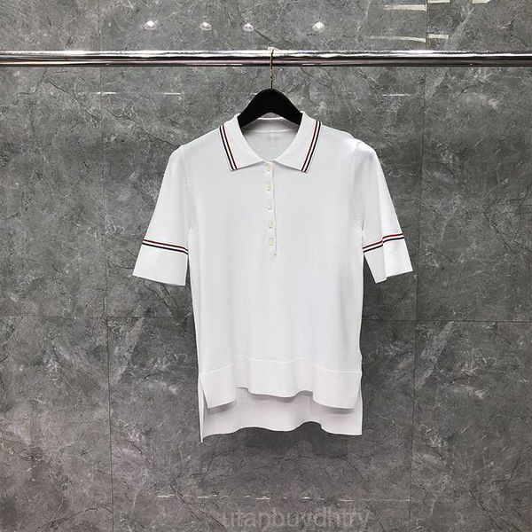 

tb thom women t-shirt summer fashion brand casual rwb striped solid polo short sleeve turn-down design loose tb sweatshirt, White