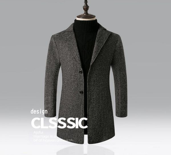 

fashion men039s wool coat winter warm solid color long trench jacket male single breasted business casual overcoat parka lj20112698560, Black