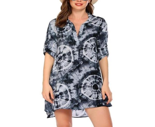 

casual dresses summer women cover up beach dress swimsuit bikini chiffon short swimwear blouse shirt robe maillot6432111, Black;gray