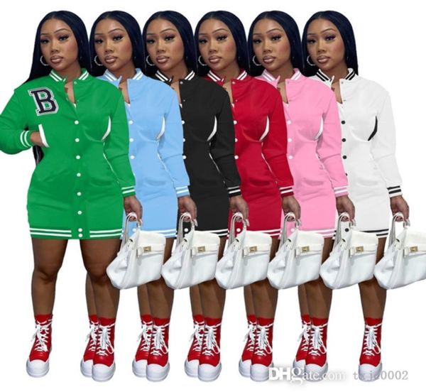 

women designer baseball jersey dresses long sleeve letter embroidered dress fall elastic casual clothing one piece skirt4489735, Black;gray