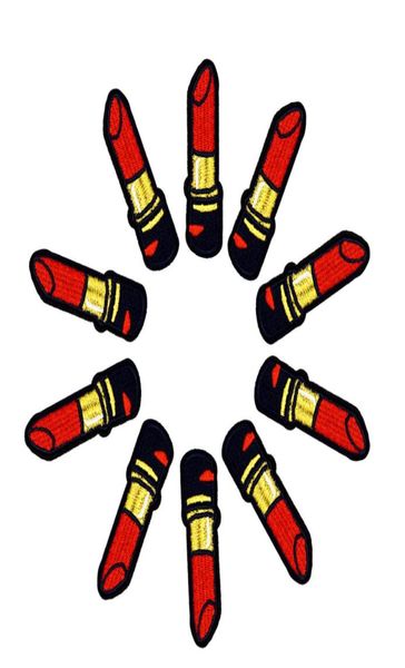 

10 pcs lipstick embroidery patches for clothing iron gold line patch for cloth sewing accessories stickers on clothes applique iro1335279, Black