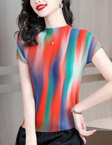 

luxury issey2023 new short sleeve printed pleated t-shirt, White