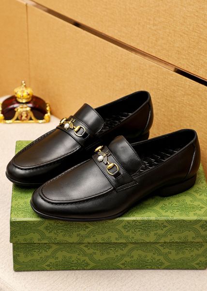 

brand name mens loafers dress shoes with bee metal formal work party italy embossed leather size 38-45, Black
