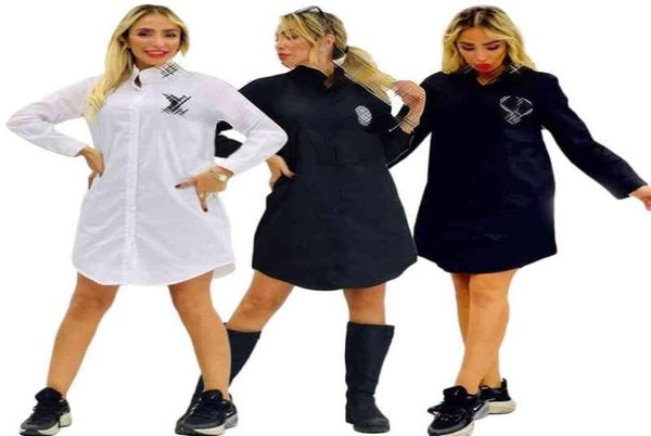

j2705 women 3 color fashion luxury designer longsleeved solid simple embroidered letters shirt dress9817337, Black;gray