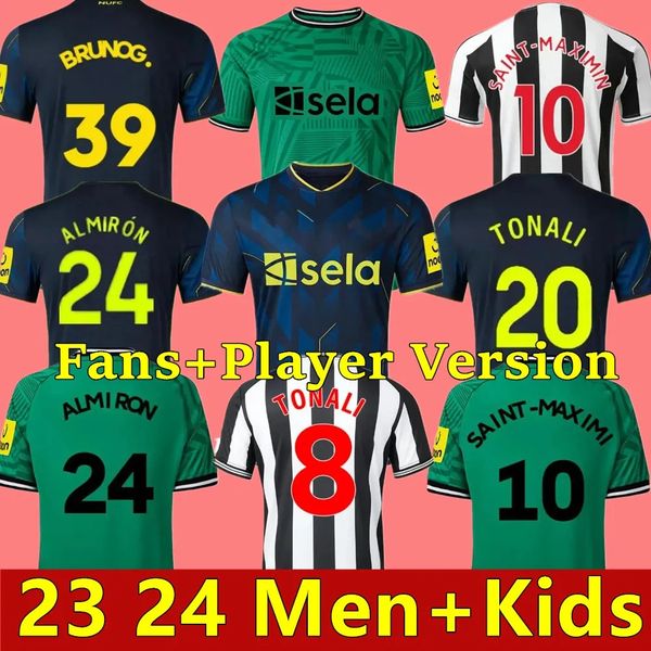 

23 24 soccer jersey newcastle bruno g. wilson shelvey almiron wood nufc 2023 2024 home away 3rd trippier football shirt maximin men kit kids, Black;yellow
