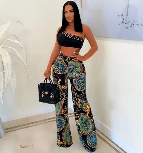 

women039s fashion one shoulder crop two piece pants sets cy71384457866, White