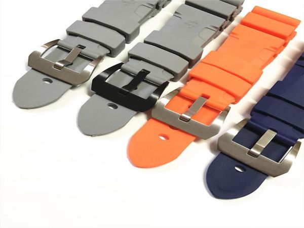 

26mmwatch band for panerai submersible pam 441 359 soft silicone rubber men strap accessories bracelet2328337, Black;brown