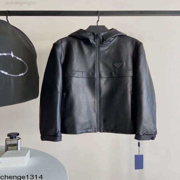 

men's jackets 21fw designer prad lambskin hooded leather men styles full composite pradtdyf, Black;brown