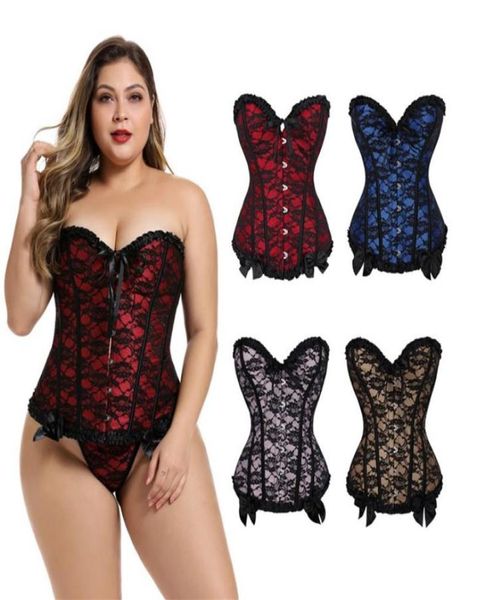 

frill lacy corset women039s plus size s6xl burlesque jacquard lace overlay laceup overbust club dance party corset b4326569, Black;white